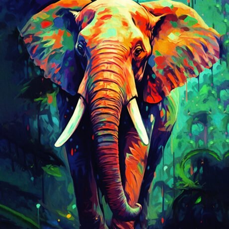 Colorful Elephant with Vanishing Blue and Flowness Green Color Canvas Painting copy 2