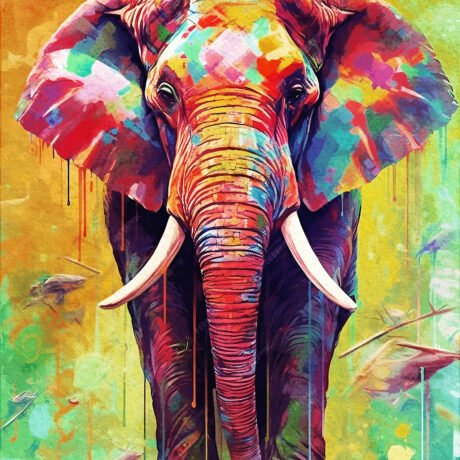 Yellow Orange and Green Color Mixed Canvas Paste Elephant Vibrant Color Painting copy 2